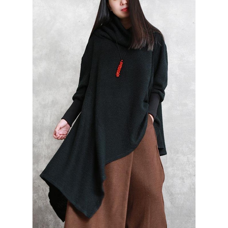 Stylish Black Turtleneck Asymmetrical Design Fall Knit Sweaters