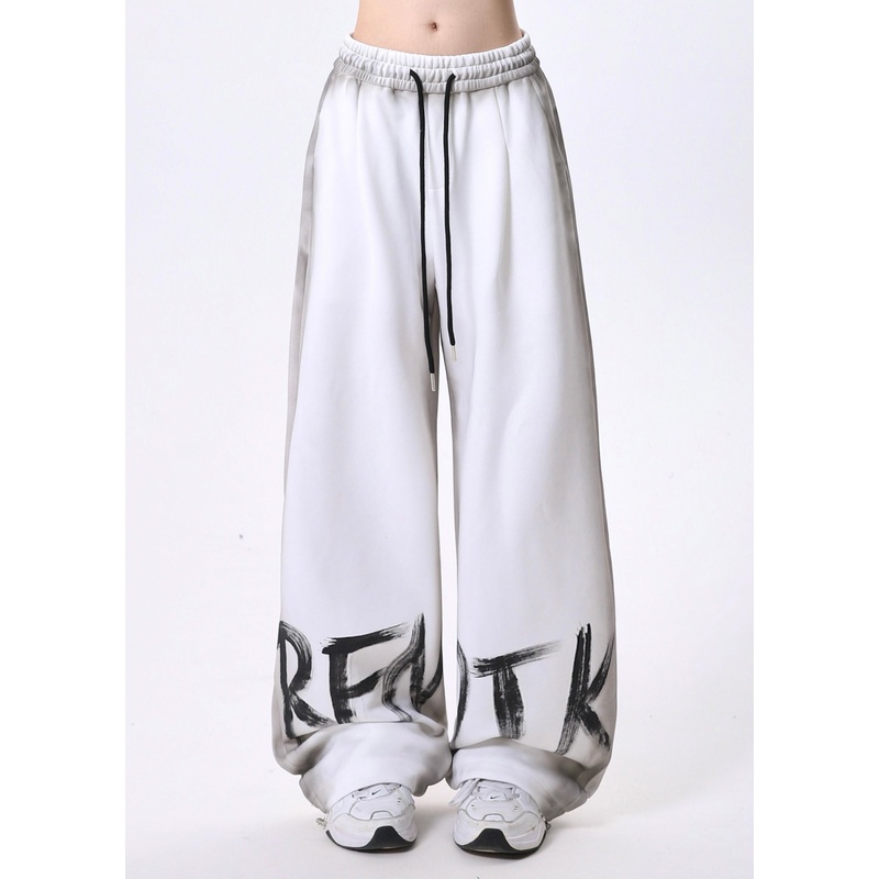 Unique White Oversized Tie Dye Cotton Pants Spring