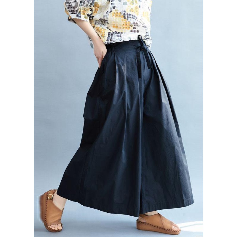 Vintage Navy Loose Wide Leg Tie Waist Fall Asymmetrical Design Pants