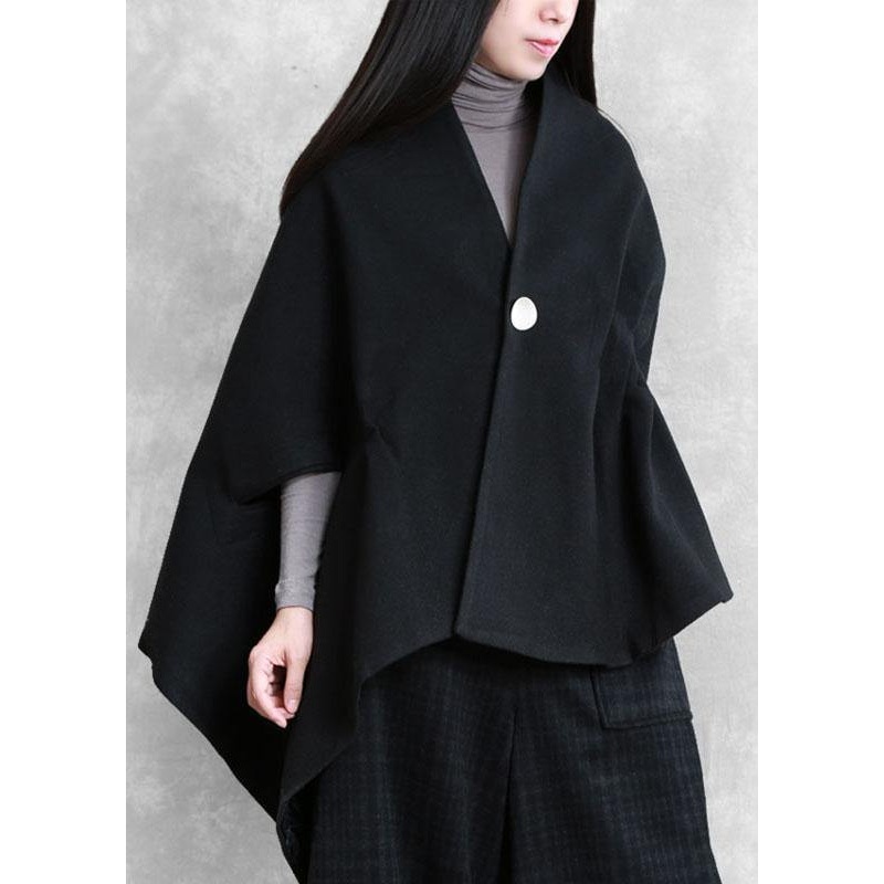 Women Black Asymmetrical Design Button Fall Top
