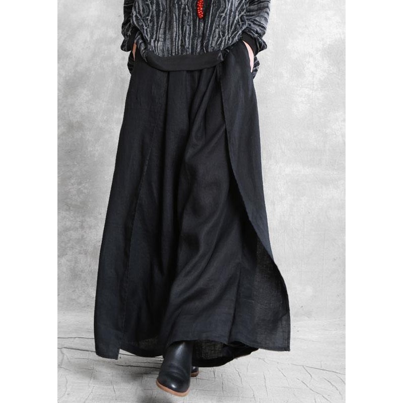 Women Black Pockets Loose Casual Fall Wide Leg Pants