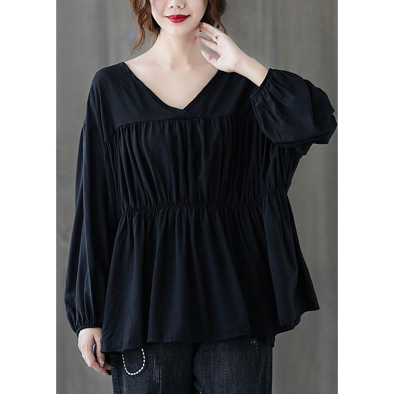 Art Black Loose lantern sleeve Casual Fall Shirts