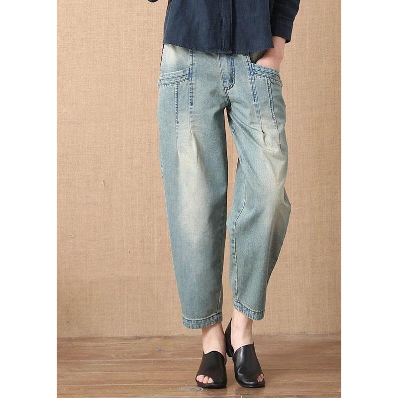Bohemian Light Blue Button Pockets Casual Harem Fall Denim Pants