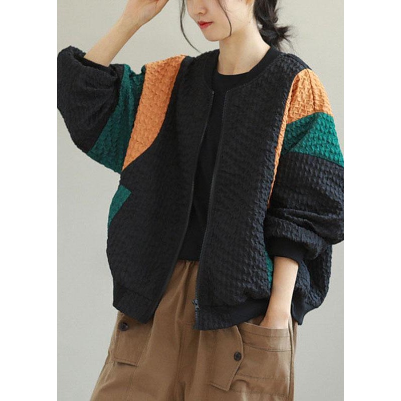 Boho Black Loose zippered Pockets Fall Jackets