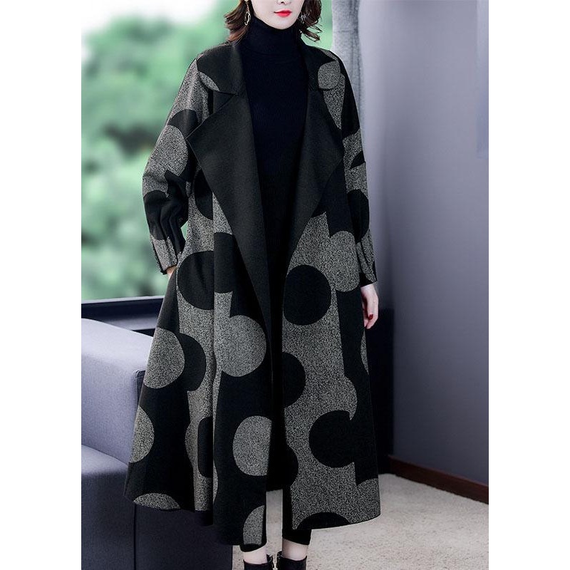 Boutique Black Patchwork Dot Print Loose Fall Long sleeve Coat