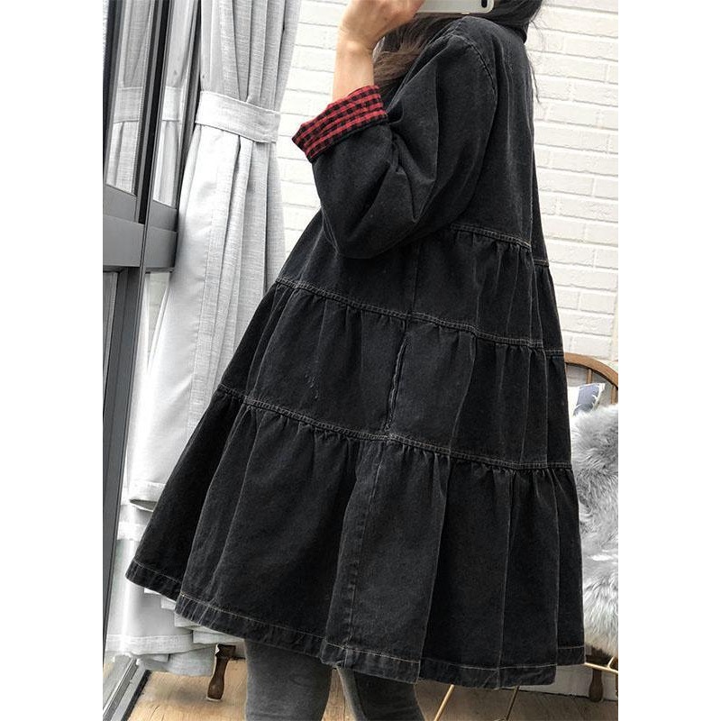 Chic Black Loose Button Patchwork Fall trench coats Dress