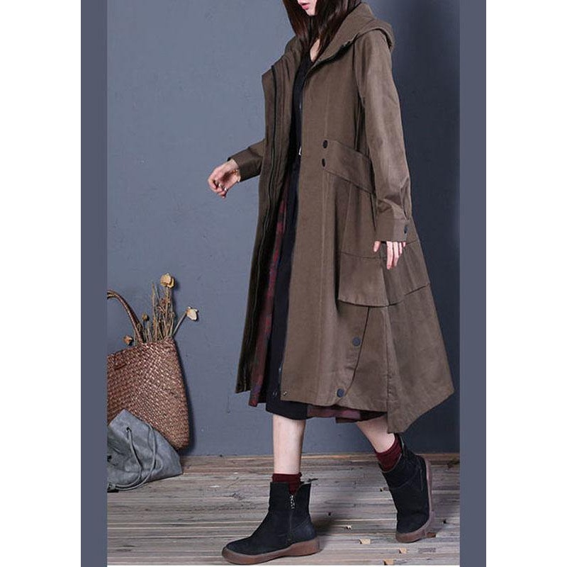 Chic Coffee Loose zippered Button Fall Hoodie Coat trench coats