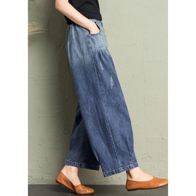 Classy Blue Pockets Loose Harem Fall Denim Pants