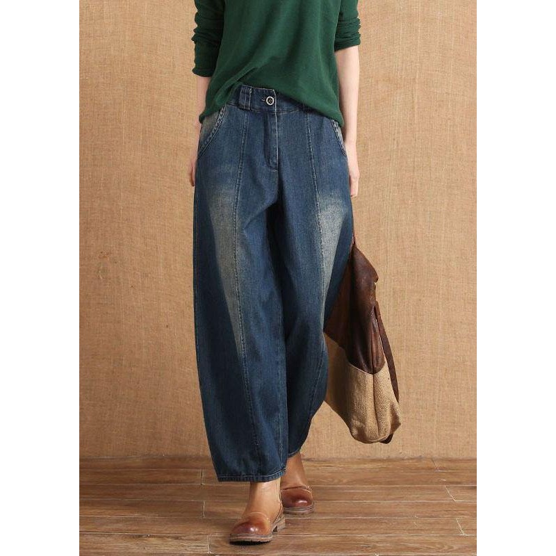 diy Blue Casual Pockets Button lantern Fall Denim Pants