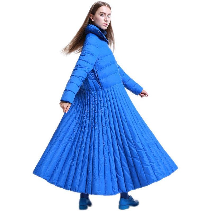 DIY Blue Stand Collar zippered Winter Down Coat