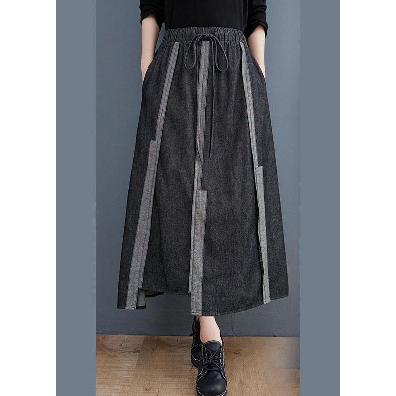 DIY Dark Gray Tie Waist Asymmetrical Design Casual Fall A Line  Skirt