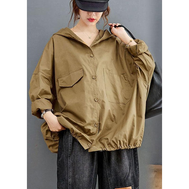 DIY Khaki Button Pockets Loose Fall Long sleeve Coat