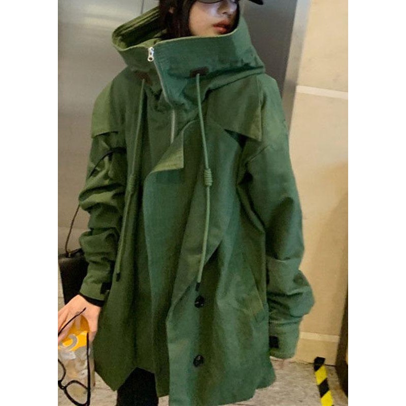Elegant Green Loose zippered Pockets Casual Fall Coat