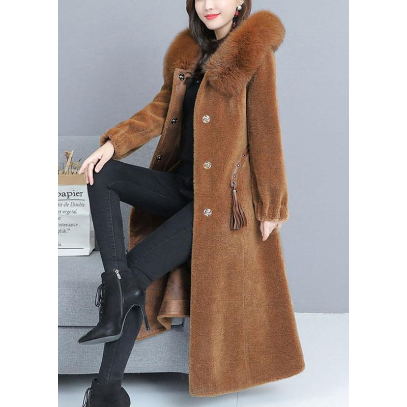 Fine Caramel Pockets Button Thick Winter Long Sleeve Coats