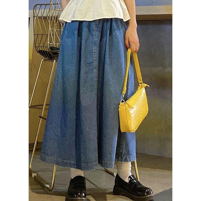 Fitted Blue High Waist Pockets Patchwork A Line Fall Denim Skirts