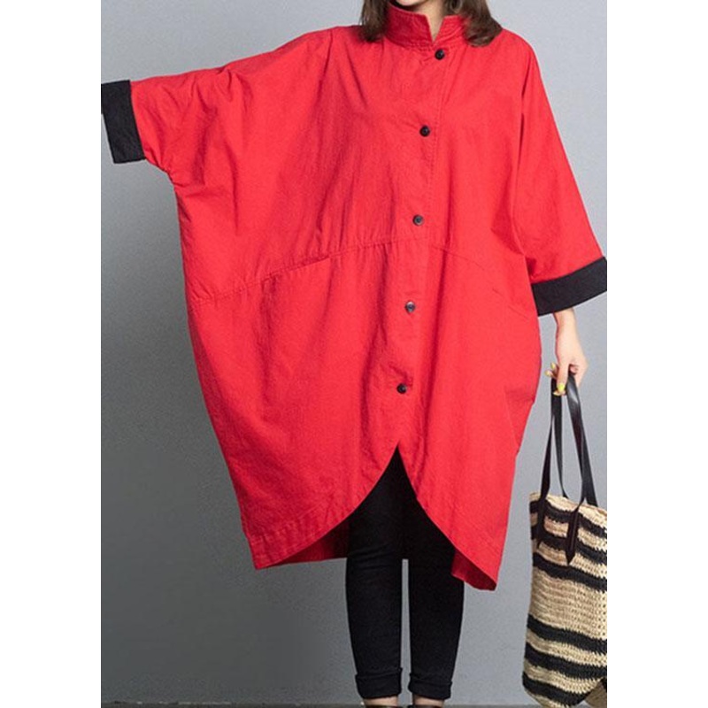 Fitted Red Loose Bat wing Sleeve Turtleneck Fall trench coats