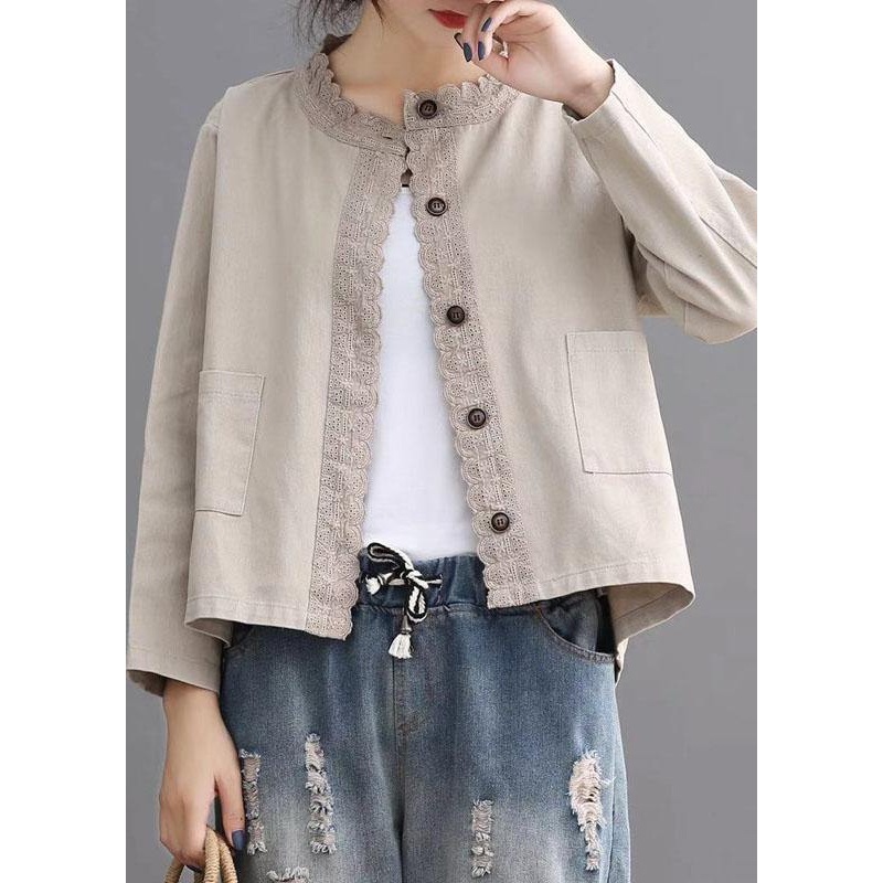Loose Beige retro Denim Pockets Casual Coats Fall