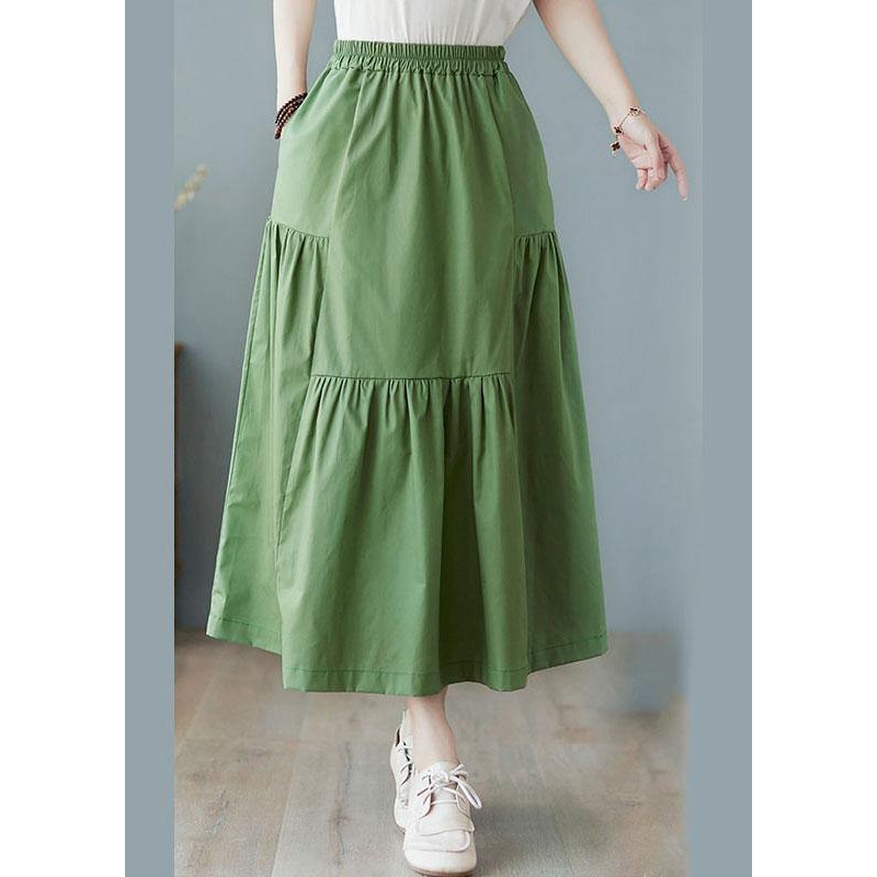 Modern Green High Waist wrinkled asymmetrical design Pockets Fall Skirt