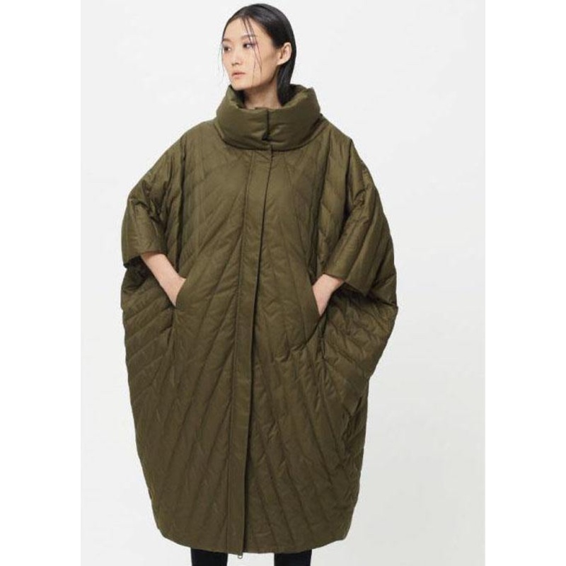 New Green Stand Collar Loose Pockets Thick Winter Duck Down Coats