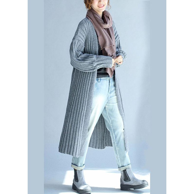 Organic Grey V Neck Loose Fall Knit Long Sweater Cardigans