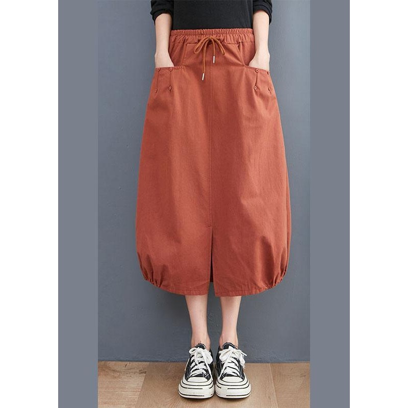 Organic Orange Tie Waist Pockets Casual Fall Skirts