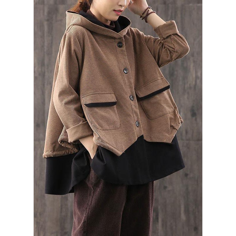 Simple Coffee retro Loose Button Fall Coat