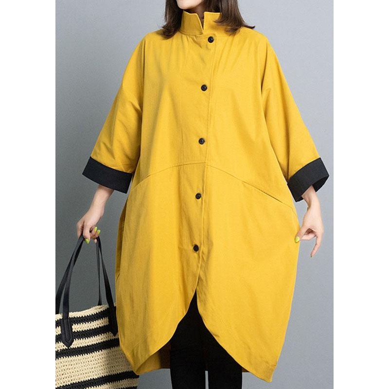 Simple Yellow Casual Button asymmetrical design Fall Coat