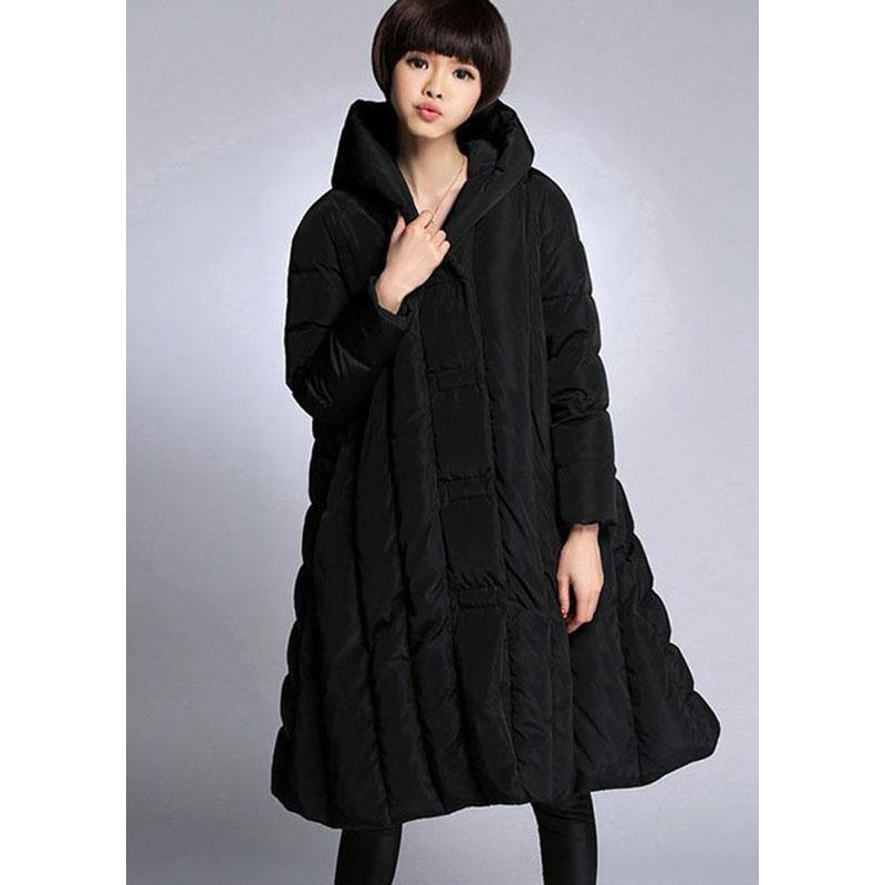 Trendy Black hooded Pockets Winter Duck Down down coat