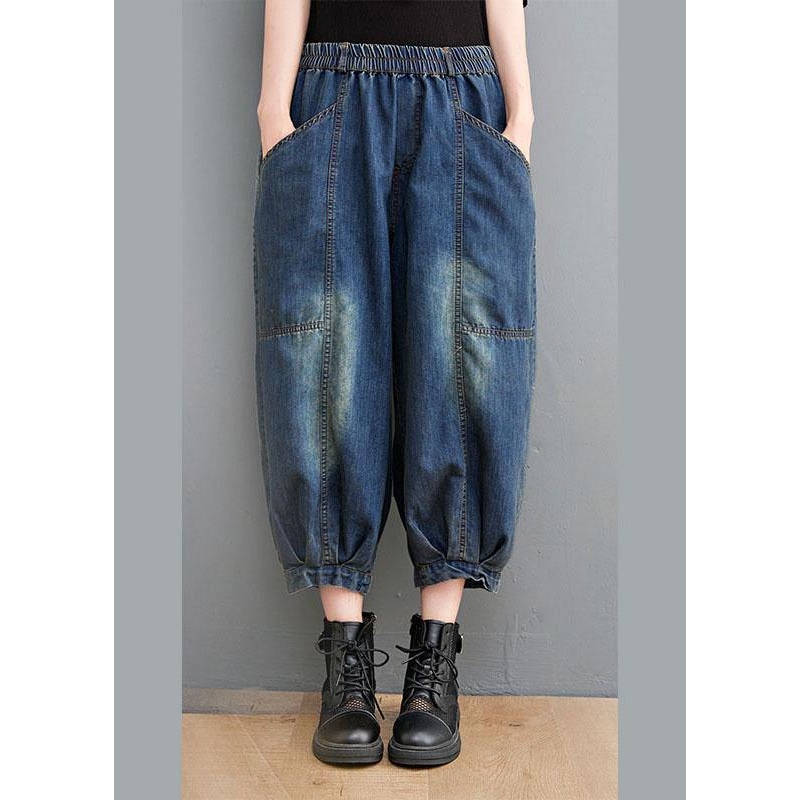 Vintage Blue High Waist Pockets lantern Casual Fall Pants