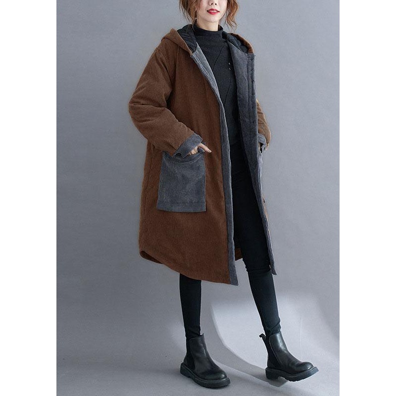 Women Coffee hooded Pockets Winter Cotton Thick Long sleeve Coats