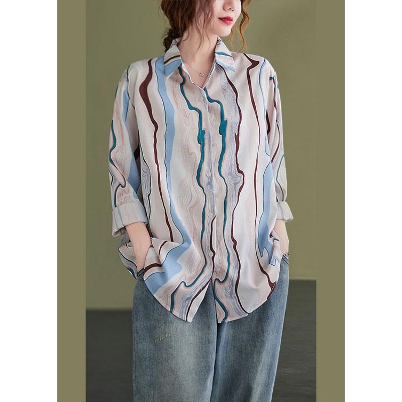 Women PeterPan Collar Button Print Fall Tops Long sleeve
