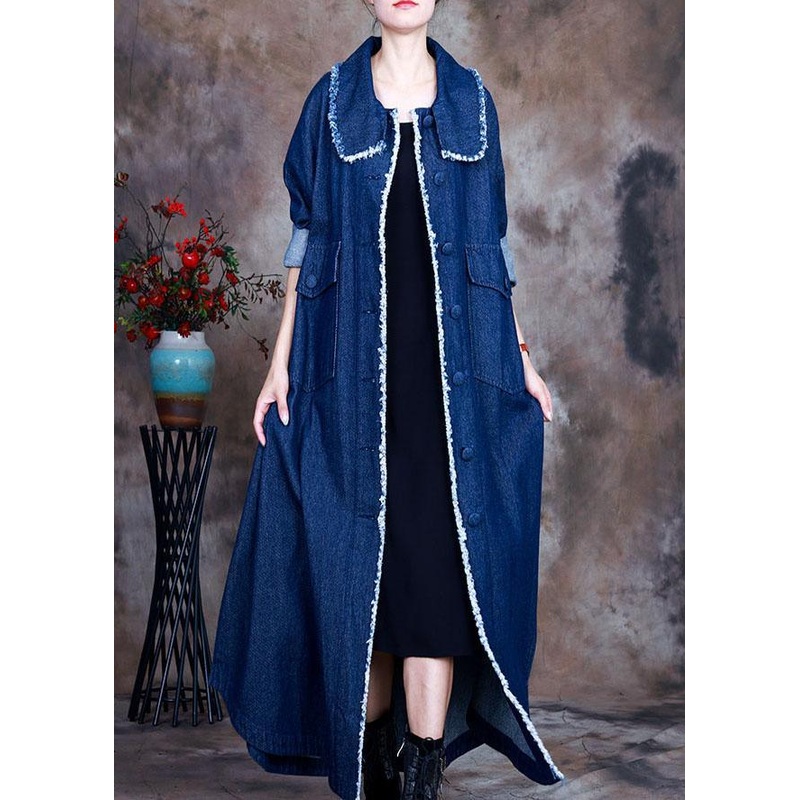 Beautiful Blue PeterPan Collar Button side open denim Coat Winter