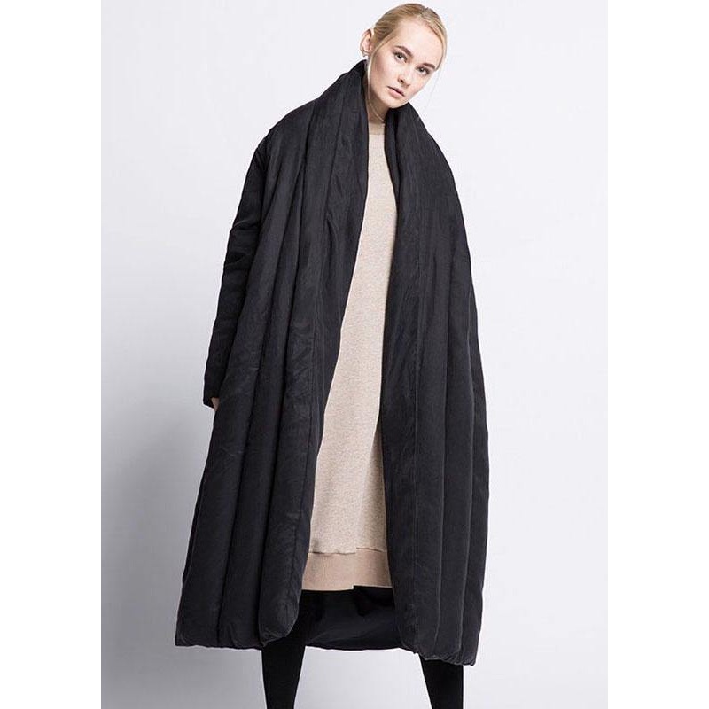 Boho Black Bow Pockets Thick Loose Winter Duck Down Down Coat