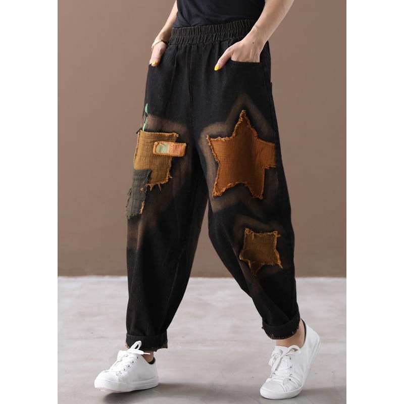 Boho Black Pockets denim Casual Pants Winter