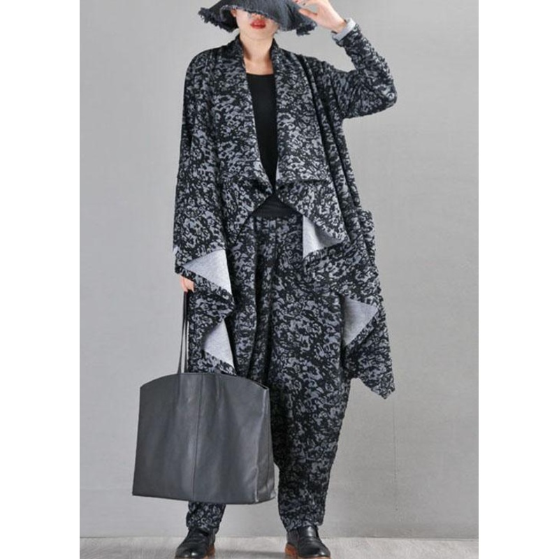 Boutique Black Grey Knit asymmetrical design Print Fall Coat