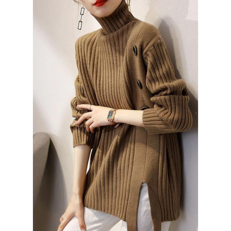 Boutique Khaki Turtleneck Thick Fall Winter Knit Sweater
