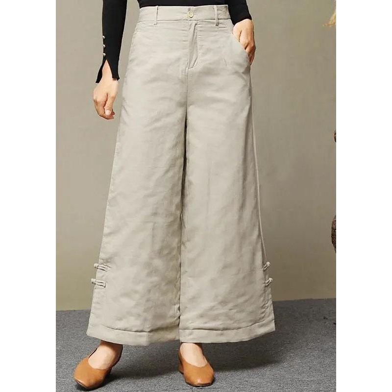 Casual Beige retro Button Thick Straight Winter Pants