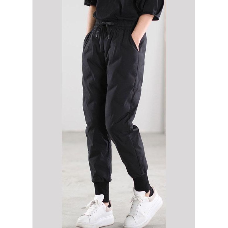 Chic Black Pockets Duck Down Pants Trousers Winter