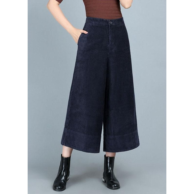 Chic Blue Pockets Button Straight Fall Pants
