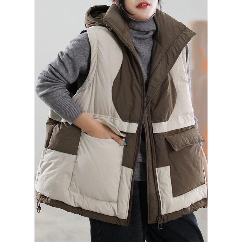 DIY Beige Zip Up Patchwork Sleeveless Duck Down vest