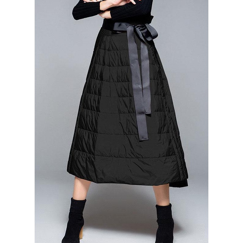 diy Black High Waist tie waist A Line Winter Duck Down Skirts