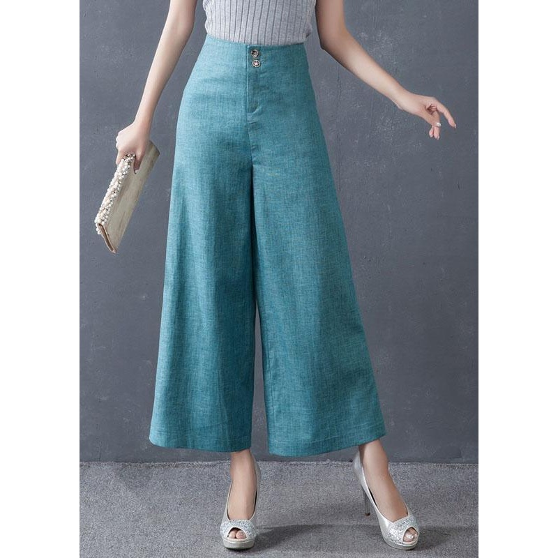 diy Blue High Waist Button Wide Leg Fall Pants Trousers