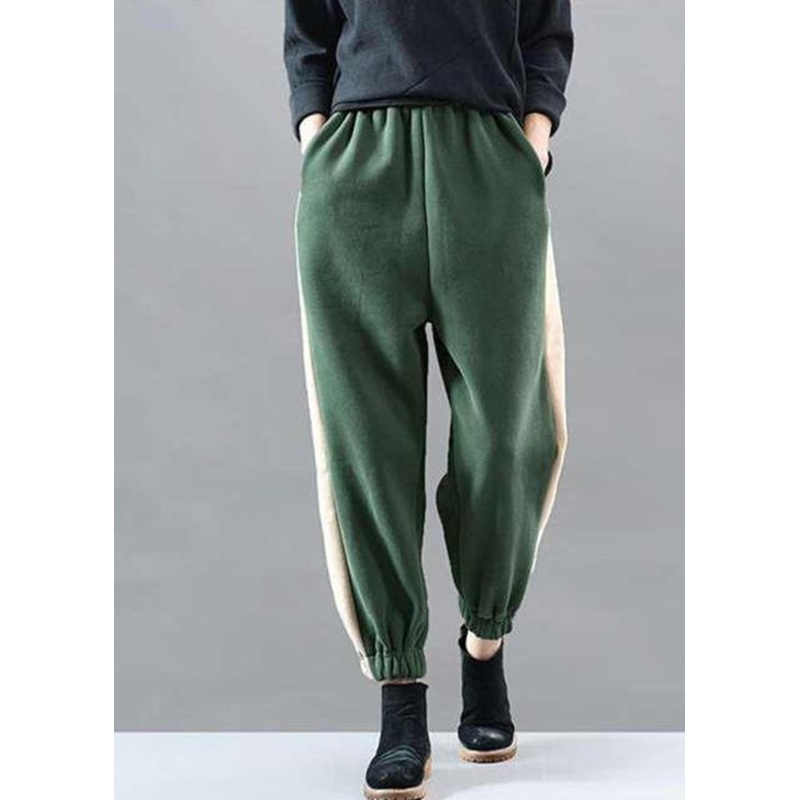 Diy Green Elastic Waist Patchwork Jogging Winter Pants