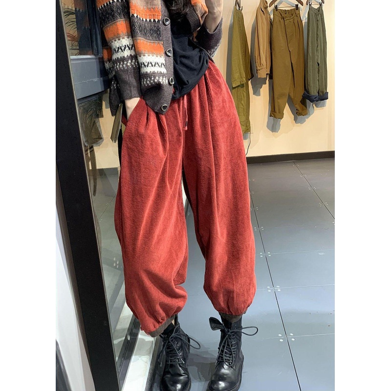 DIY Orange retro Corduroy tie waist Fall Pants