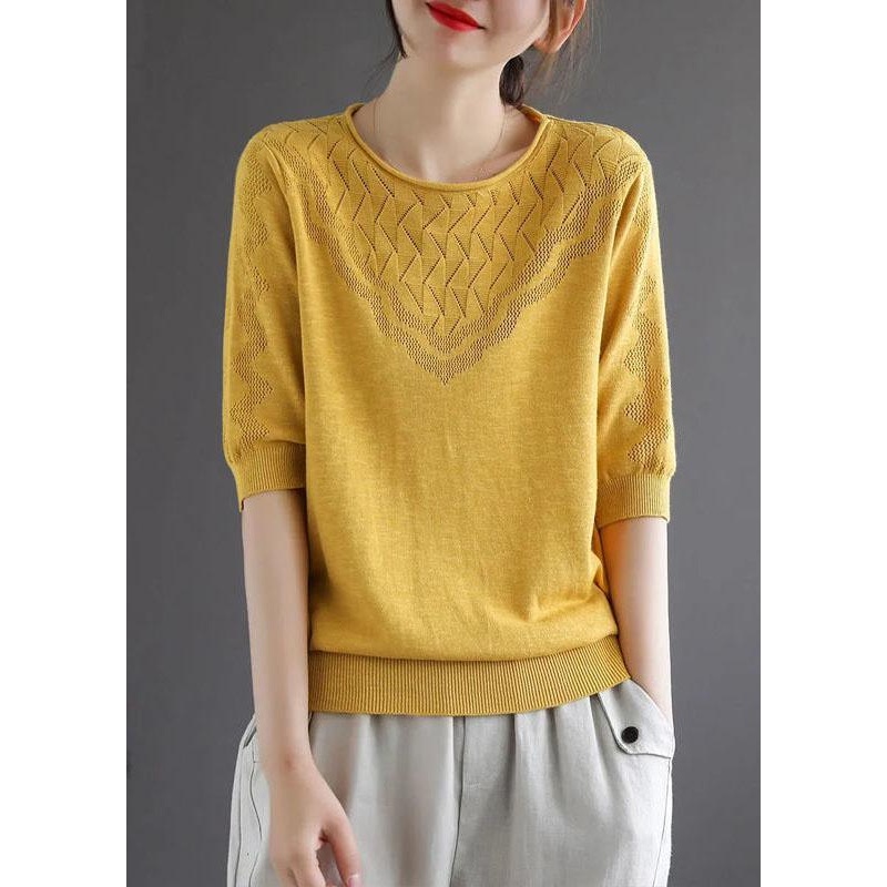 diy Yellow Hollow Out Hole Casual Fall Sweater