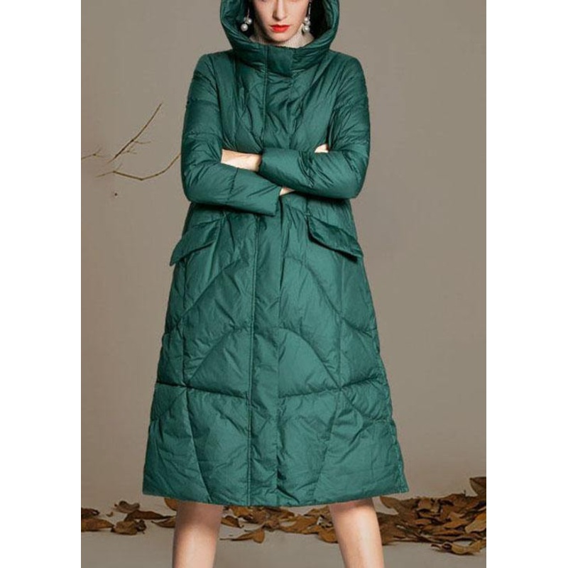 Fitted Green hooded zippered Winter Duck Down down coat