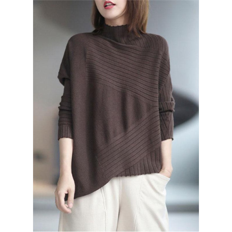 French Chocolate Asymmetrical Design Thick Fall Sweater