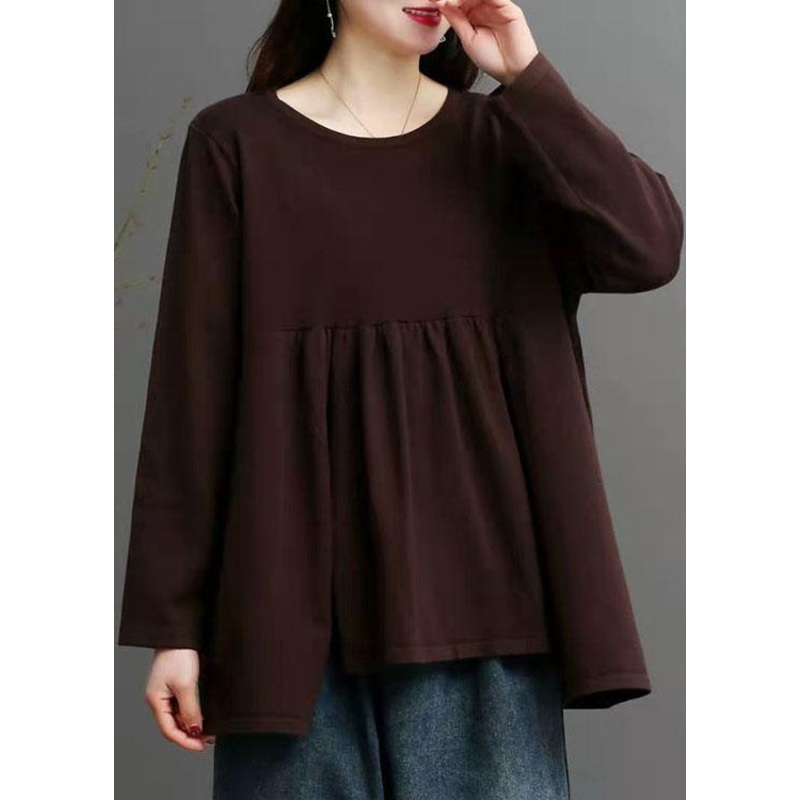 French Chocolate O-Neck asymmetrical design Fall Knit Sweater