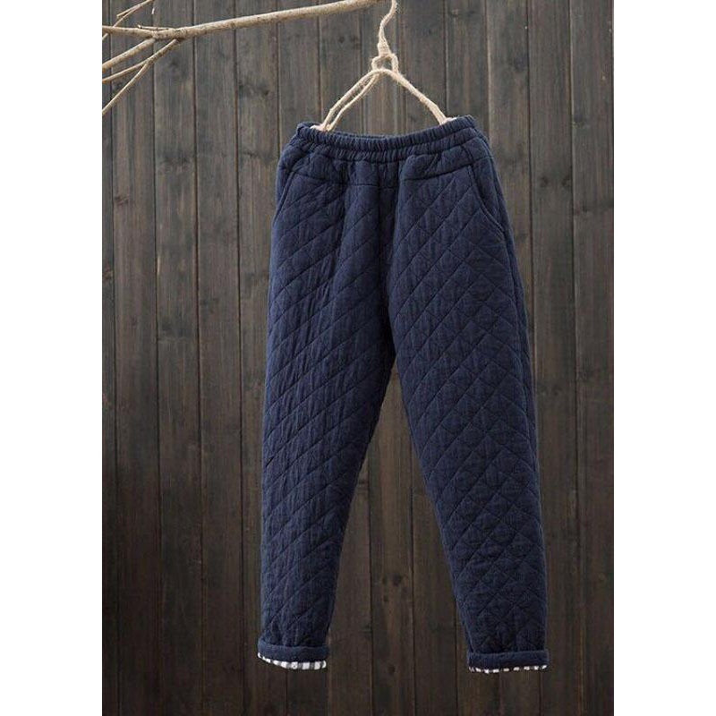 Handmade Navy Elastic Waist Pockets Regular Winter Pants