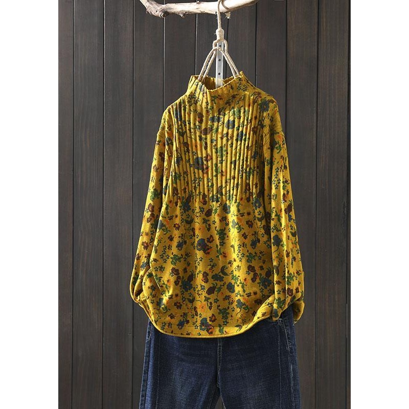 Handmade Yellow retro Print Loose Fall Knitted sweaters
